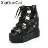 12cm Heels Woman Sandals Summer Roman Colorful Sandals High-heeled Color Cross Straps Women's Wedges Sandals