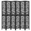 VidaXL Room Divider 6 Panels Black Solid Paulownia Wood, Privacy Screen, Room Partition Panel, 358764