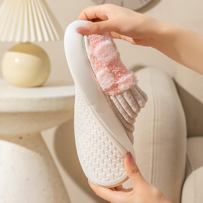Couple Winter Toe Wrap Warm Plaid Cotton Slippers Thick Soft Sole Slides Men Women Indoor Floor Flat Home Non-slip Shoes