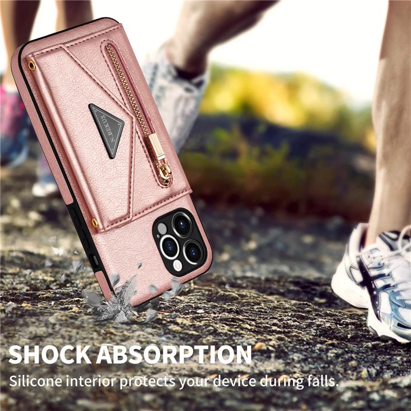 Lanyard Zipper Wallet Phone Case For iPhone 17 Pro Max 16 Plus 15 14 13 12 11 X XS XR 8 Samsung S25 Ultra S24 FE S22 S21 S20 Leather Purse Card Cover