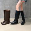 Fashion Designer Vintage Women Knee High Boots Fashion Slip On Long Booties Autumn Winter Low Heels Ladies Black Long Western Boots