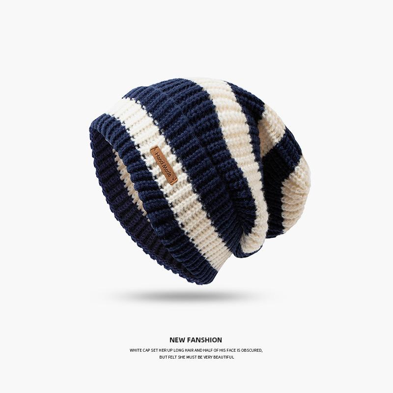 Winter Thick Thread Needle Striped Knitted Hat Head Girdle Face Small Casual Day System All Match Woolen Pile Cap