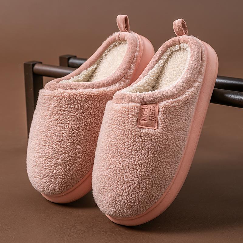 Thick-bottomed Cotton Slippers Autumn and Winter Indoor Home Fleece Warm Couple Three-color Splicing Plush Slippers