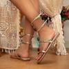 Eilyken Gladiator Hollow Out Narrow Band Flats Heels Womans Sandals 2024 Summer Open Toe Buckle Strap Casual Shoes