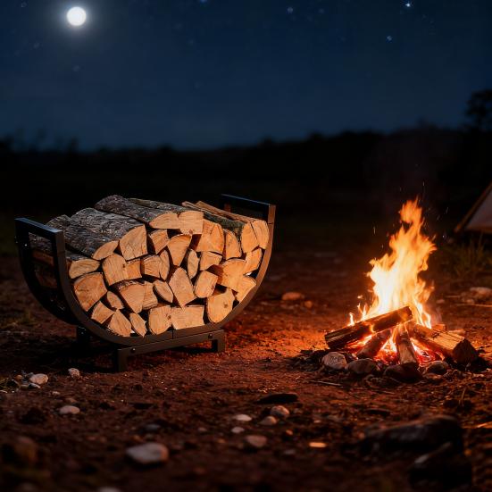 Indoor Outdoor Firewood Rack Heavy Duty Rustproof Metal Curved Log Holder Fireplace Patio Deck Firepit Firewood Storage Organizer Rack