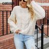 Solid Colour Sweater Autumn and Winter Women's Plus Size Loose Round Neck Twist Bubble Sleeve Knitted Sweater