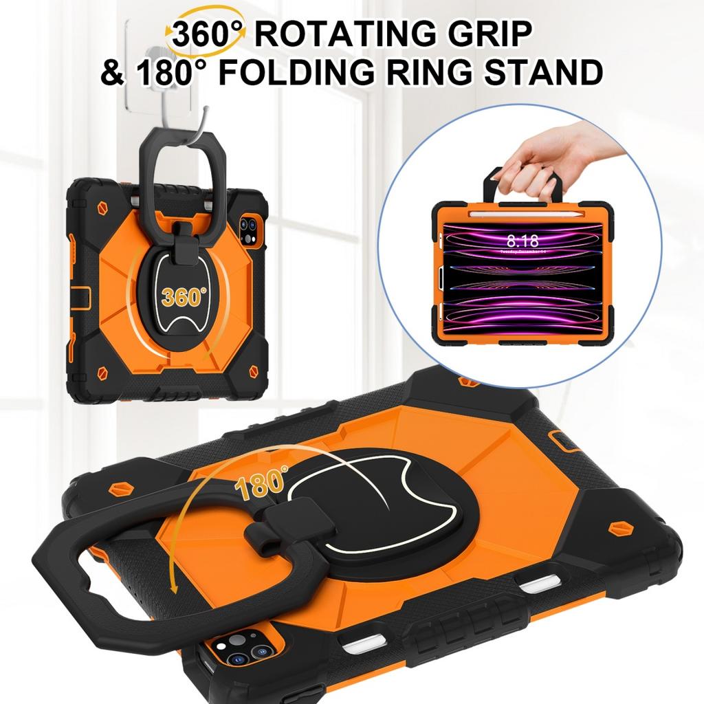 For Apple iPad Air (2020)/ iPad Air 4, 360° Rotating Grip Heavy Duty Protection Stand TPU+PC 3in1 Anti-knock Shockproof Tablets PC Case