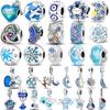 925 Sterling Sliver Blue Charms Camera Moon Glass Snowflake Beads Pendant Fit Bracelets Fine Diy Jewelry Making