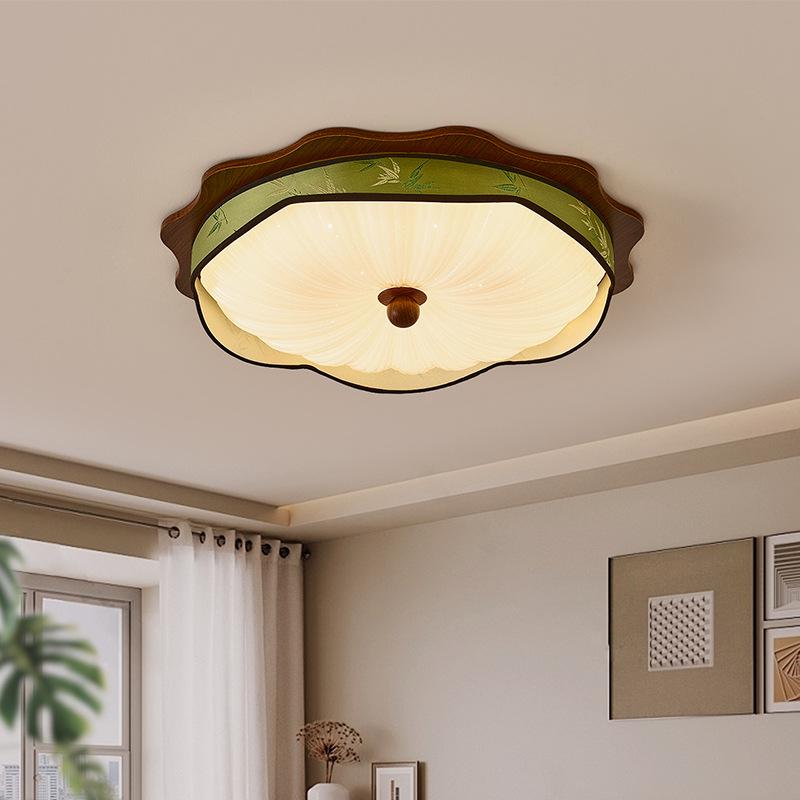 Walnut Retro Wabi-Sabi Chinese Ceiling Light: Full Spectrum Eye Protection for Master Bedroom