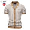 Gant 2025 Summer Embroidered New Men's Short Sleeve Knitted Polo Stripe Fashion Business Polo Shirt for Men
