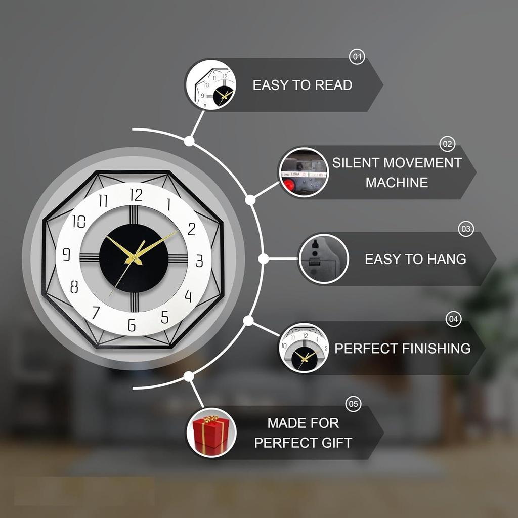 Designer Metal Wall Clock for Living Room | Latest Antique Stylish Fancy Decorative Big Size Wall Watch for Bedroom, Office, Kitchen, Dining