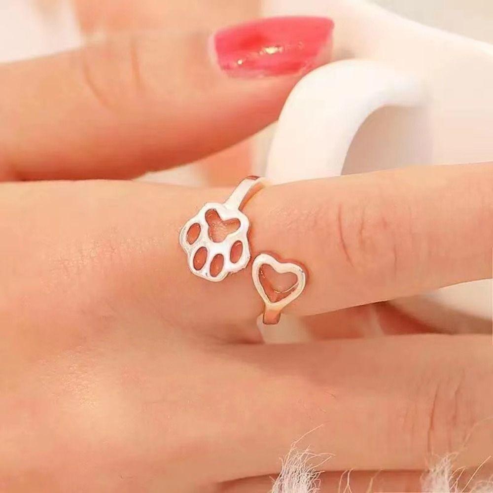 Hollow Out Luminous Cat's Paw Ring Glow In Dark Light Adjustable Ring Glowing Finger Ring Girls