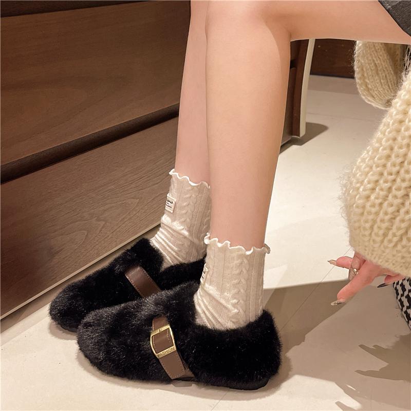 Fashion Faux Fur Women Casual Female Sneakers White Leather Shoes Slip-on Loafers Fur Soft Moccasin Slip On New Winter Soft Ballet Flats
