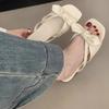 Fashion Butterfly Knot Low Heel Slippers Summer New Square Head Open-toe Line with Soft Soles Anti-slip Wear-resistant Flat Shoes