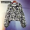 Women's Spring Autumn Leopard Printed Long Sleeve Coats Large Size Loose Streetwear Short Hooded Jackets