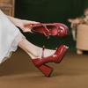 Burgundy Temperament Is Not Tired of Feet High Heels Women's Autumn 2025 New Versatile Thick Heel Mary Jane Single Shoes