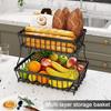 Двухъярусная корзина для фруктов на столешницу с вешалками для бананов, большая вместимость, прямоугольная
