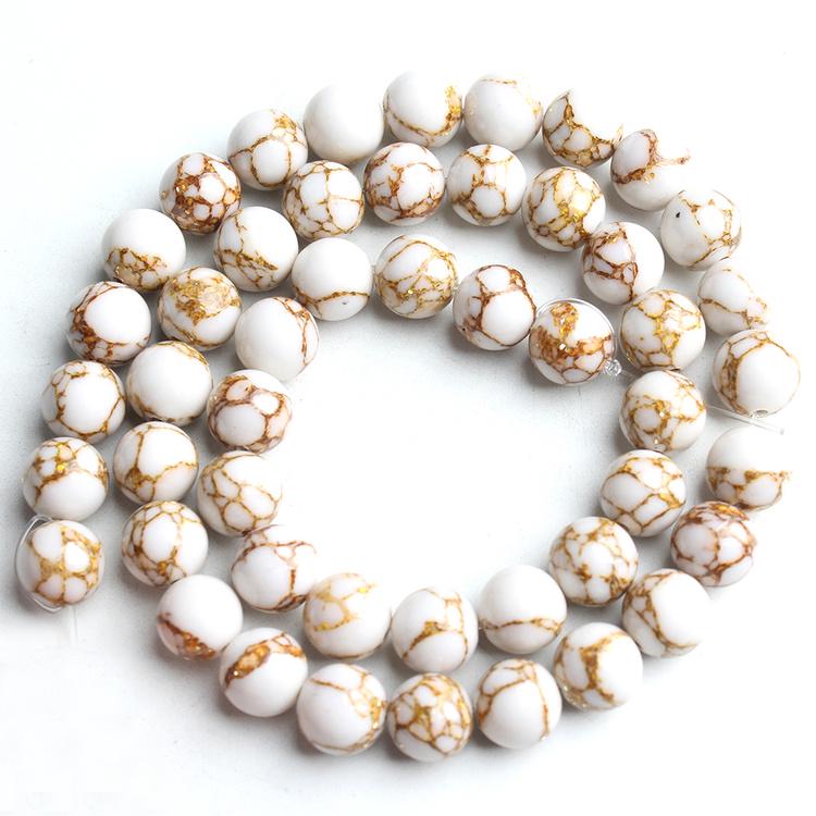 White Howlite Gold Silk Loose Beads Jewelry Making Bracelet 15'' 4-12mm