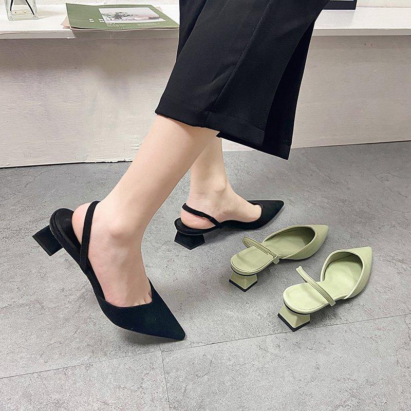 Baotou Sandals for Women In Summer, Simple Pointed Square Heel Sandals for Women In High Heels, Slim Strap Fashion, Women's Singles Shoes