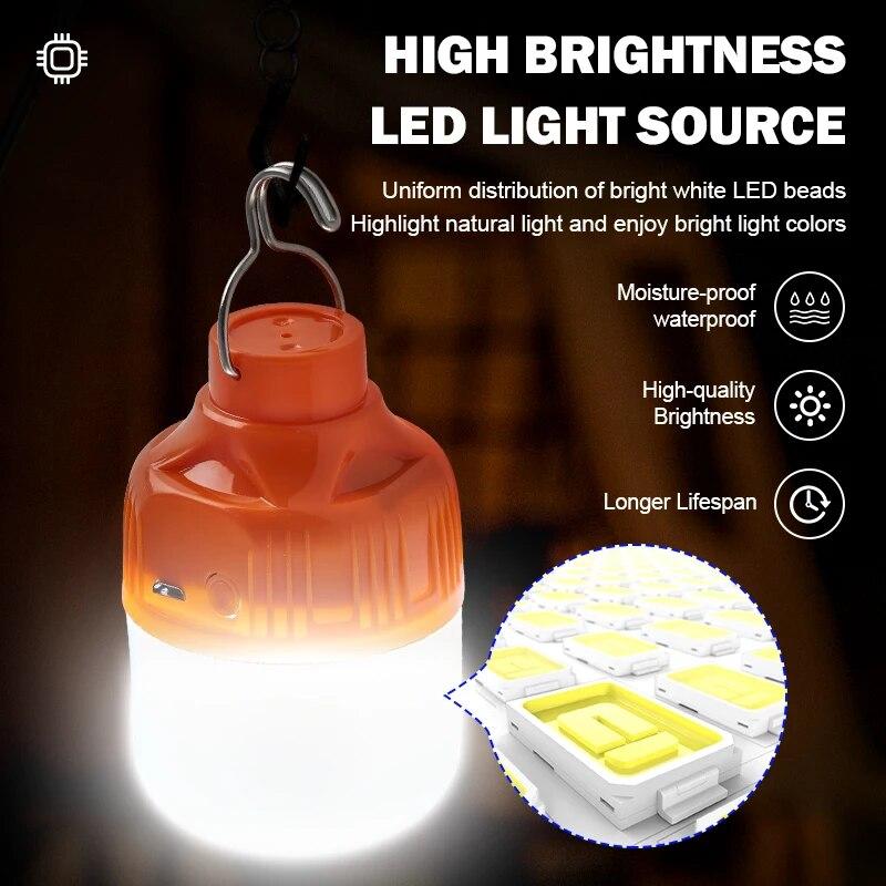 6500K Super Bright LED Camping Light Rechargeable LED Flashlight Outdoor Portable Lantern with 3 Lighting Modes