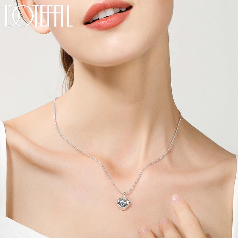 925 Sterling Silver Solid Small Heart Pendant Necklace 16-30 Inch Snake Chain for Women Wedding Charm Fashion Jewelry