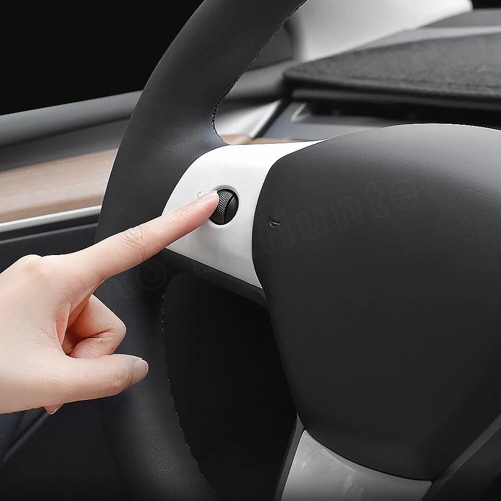 For Tesla Model 3 Model Y 2023 2022 3Pcs Car Interior Accessories Steering Wheel Decor Stickers Carbon Fiber Trim