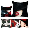 Living Room Sofa Pillowcase Decorative Pillowcase Elegant Lady Pattern Red Black Cushion Cover Home Decor