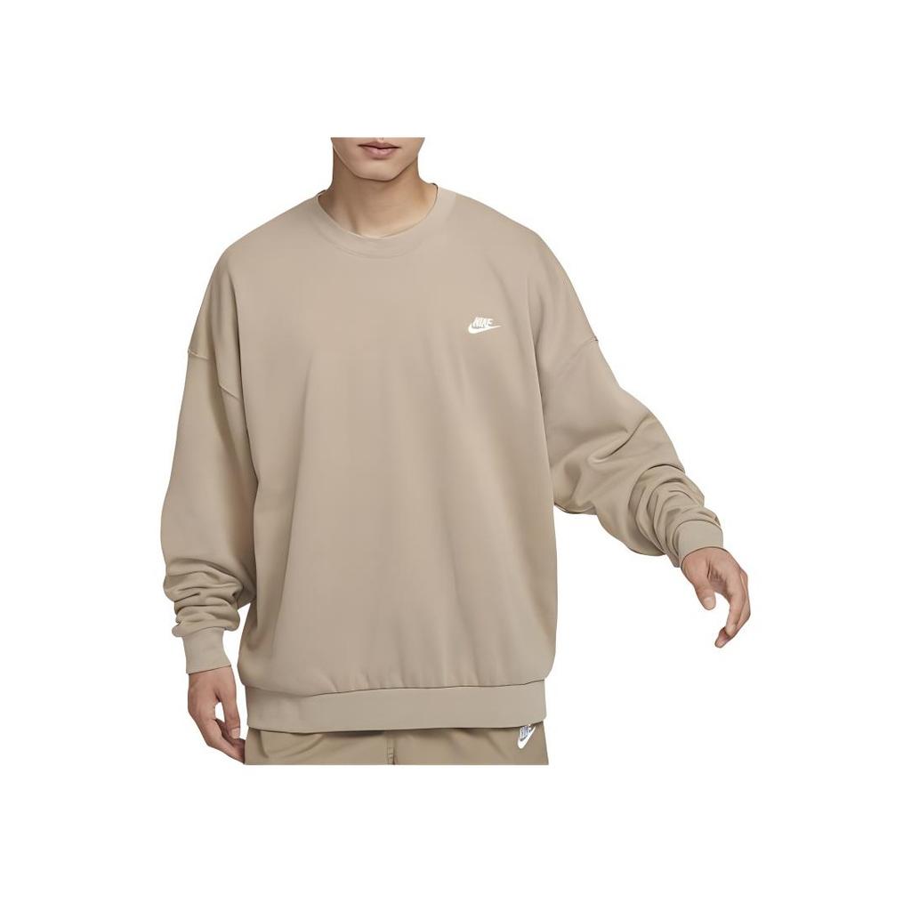 Nike Club Oversize Logo Pattern Crewneck Pullover Sweatshirt Men Sweatshirt Khaki HJ1820-247