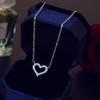 Hollow Out Full Diamond Heart-shaped Necklace Simple Alloy Diamond Inlaid Heart-shaped Pendant Women Elegant Jewelry Necklace