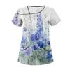Women's Casual  Print Short Sleeve Sloping Collar Workwear Top With Double Pockets