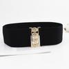 Women's Versatile Elastic Wide Waist Belt - Gold Interlock, Decorative Fashion Accessory, Three Sizes
