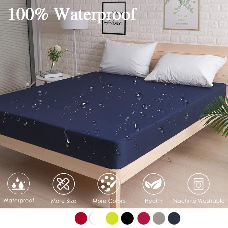 99.99% Waterproof Fitted Bed Sheet with Elastic Band Anti-slip Cover Mattress Protector for Single Double King Queen160 180 200