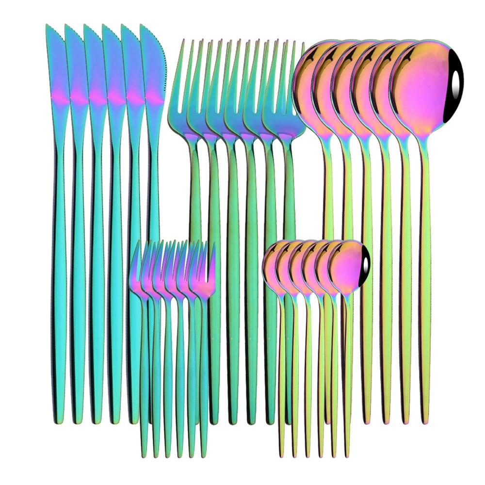 30pcs Gold Dinnerware Set Stainless Steel Cutlery Set Steak Knife Fork Coffee Spoon Flatware Cake Fork Teaspoon Silverware Western Kitchen Tableware