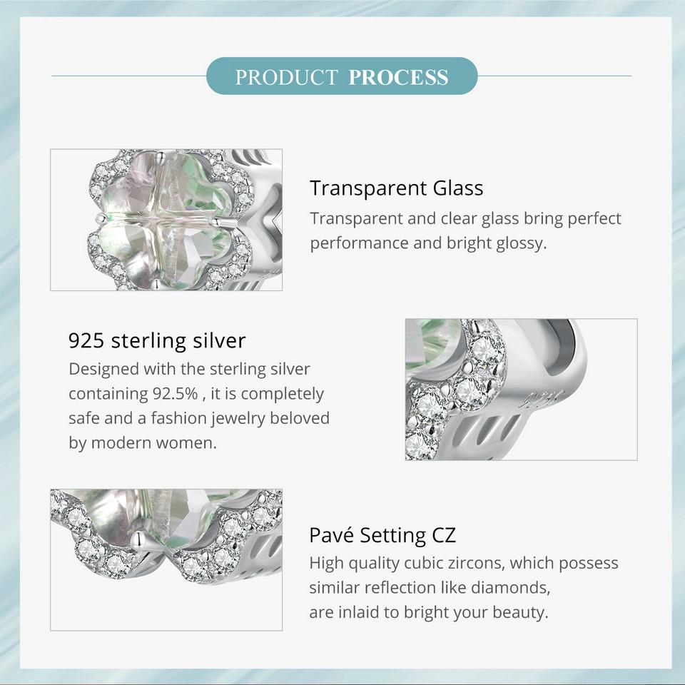 Bamoer Шарм-бусина из стерлингового серебра 925 пробы с четырьмя лепестками клевера для женщин, изготовление ювелирных изделий, подвеска из стерлингового серебра 925 пробы для оригинального браслета