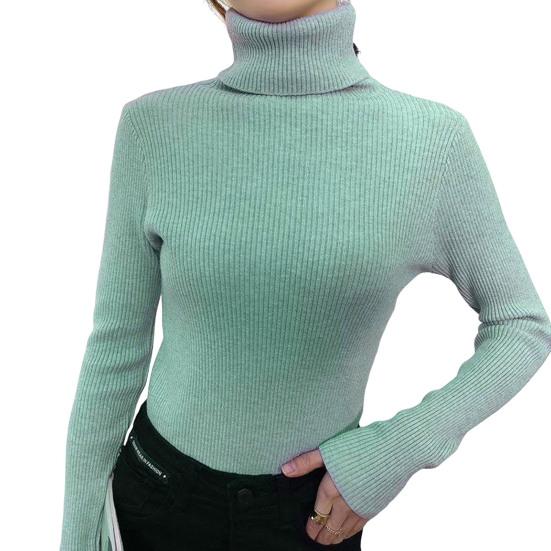 Sweater Turtleneck Long Sleeve Solid Color Bottom Tops High Elasticity