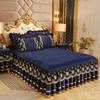 Solid Color Luxury Thick Velvet Quilted Bedspread Queen King Size Lace Embroidery Short Plush Bed Skirt Not Included Pillowcase