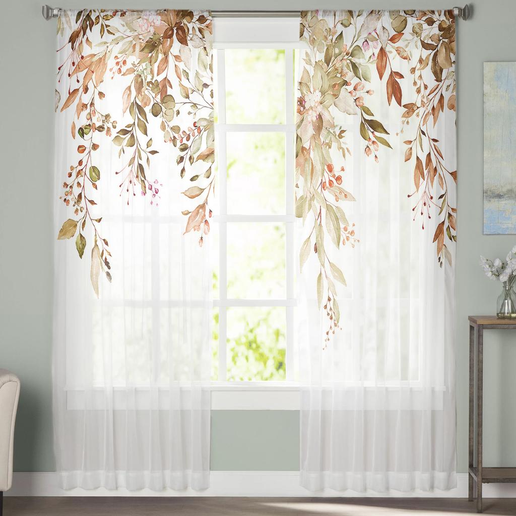 Thanksgiving Autumn Wild Flowers Voile Curtains For Bedroom Tulle Window Curtain For Living Room Sheer Curtains Blinds Drapes