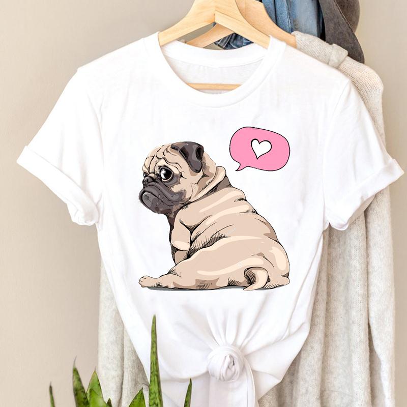 Women Printing Short Sleeve Tshirt Dog Pug Love Cute Casual Fashion Clothes  T Tee Top Print  Female Clothing Graphic T-shirt