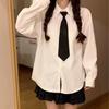 White Jk Tie Shirt Female Spring and Autumn New Loose Outside Wear College Style Blouse