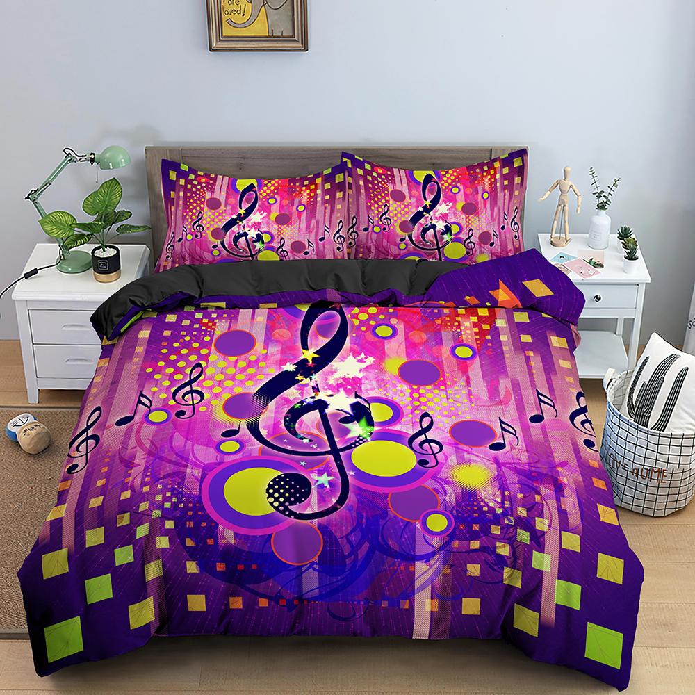 Music Duvet Cover Set 3D Print Music Note White Black Comforter Cover For Boys Girls Teens Polyester Bedding Set King Queen Size