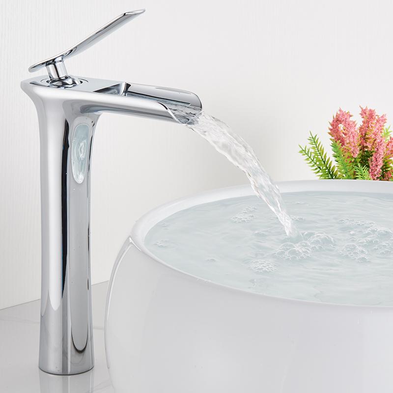 White Chrome Basin Faucets Waterfall Bathroom Faucet Single Handle Hot Cold Water Basin Mixer Tap Bath Sink Water Crane Bathroom