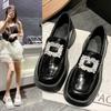 Spring New Women's Leather Shoes Korean Square Buckle Soft Bottom Shiny Patent Leather Rhinestone Leather Shoes