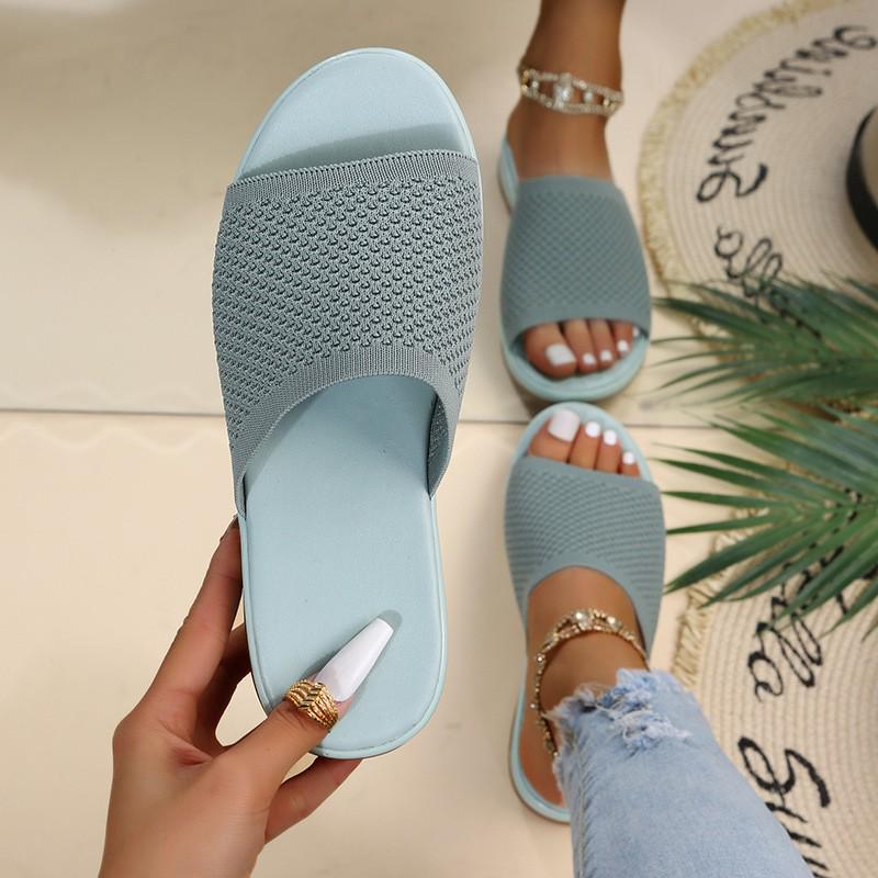 2022 Women's Knit Thick Sole Beach Sandals: Spring & Summer Plus Size Flat Slippers