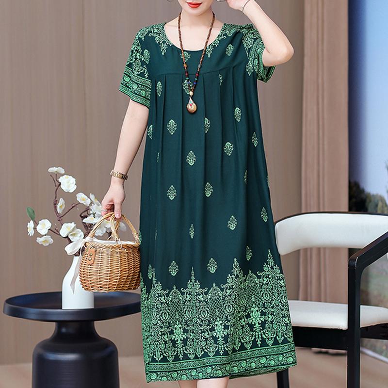 Elegant Long Dresses with Sleeves Plus Size Casual Loose Short Sleeve Vintage Dress for Women Summer Clothes