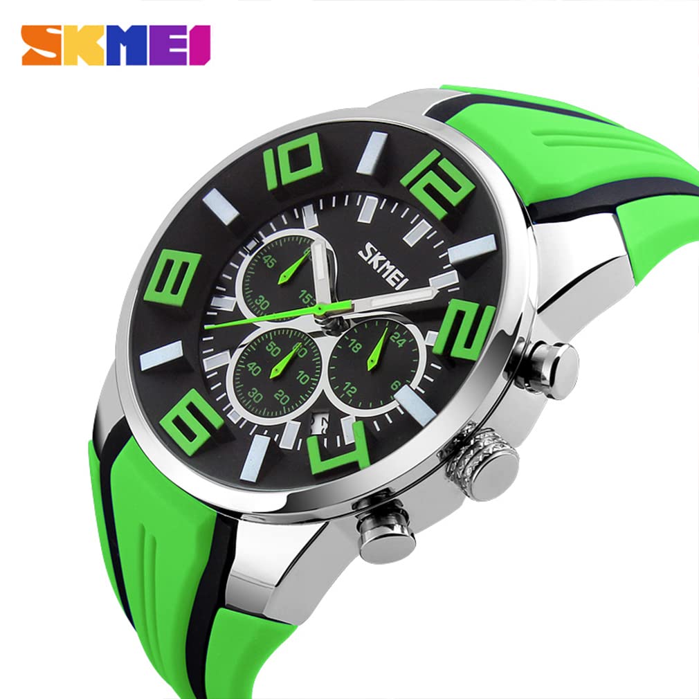 Watch Silicone High School Student Silicone Sports Waterproof Arm Watch Stylish Big Face Chronograph Casual Brand Analog Quartz Watch Large Date