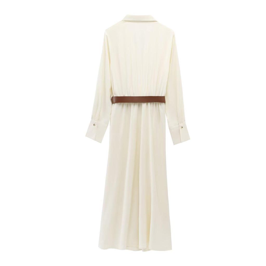 Spring 2025 European & American Women's Silk Satin Belted Dress