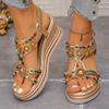 Fashion Women's Colorful Beaded Bohemian Wedge Sandals Thick Sole Non Slip Summer Beach Shoes Woman Retro Flower Chunky Platform Sandals
