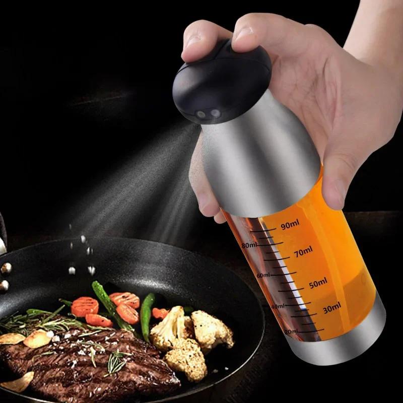 200ml Stainlness Steel Double-headed Oil Spray Bottle Olive Oil Vinegar Spray for Salad BBQ Oil Dispenser Cooking Baking Tools
