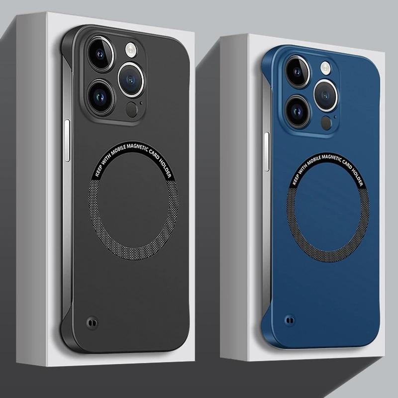 Ultra Thin Hard PC For Magsafe Frameless Magnetic Phone Case For iPhone 14 11 12 13 Pro Mini XR XS Max X 7 8 14 Plus SE Wireless Charging Cover