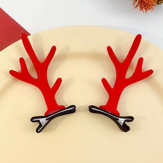 1 Pair Reindeer Antler Hair Clips for Christmas Fluffy Ear Headband with Pom Poms Festive Girls Hair Accessories Gift for Women Kids